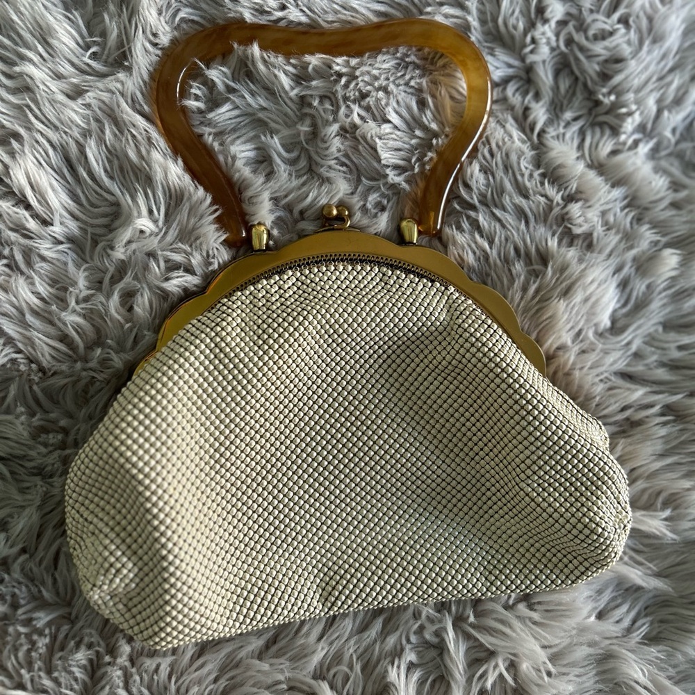 1940s vintage Whiting and Davis mesh Bakelite top handle beaded bag - Picture 11 of 12